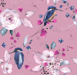French Terry - Eisvogel mit Blume rosa